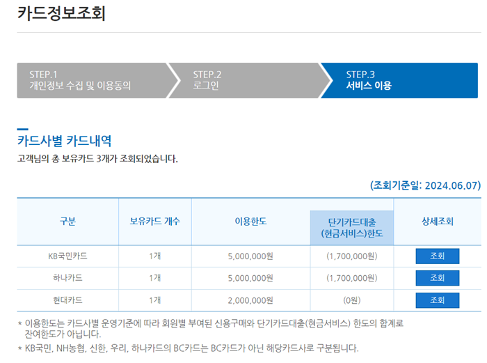 내 명의 카드 조회